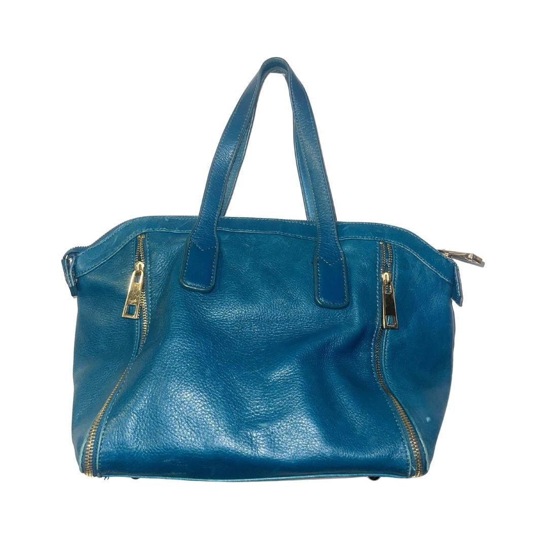 Audrey Brooke Genuine Leather Teal Satchel Handbag Top Handle Boho Chic