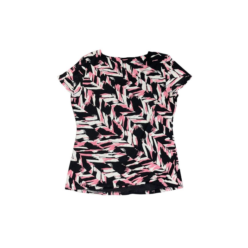 Alfani Pink Abstract Ruched Scoop Neckline Blouse Cap Sleeve Size Large