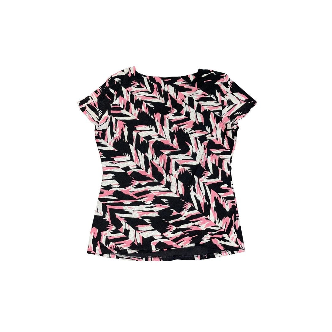 Alfani Pink Abstract Ruched Scoop Neckline Blouse Cap Sleeve Size Large