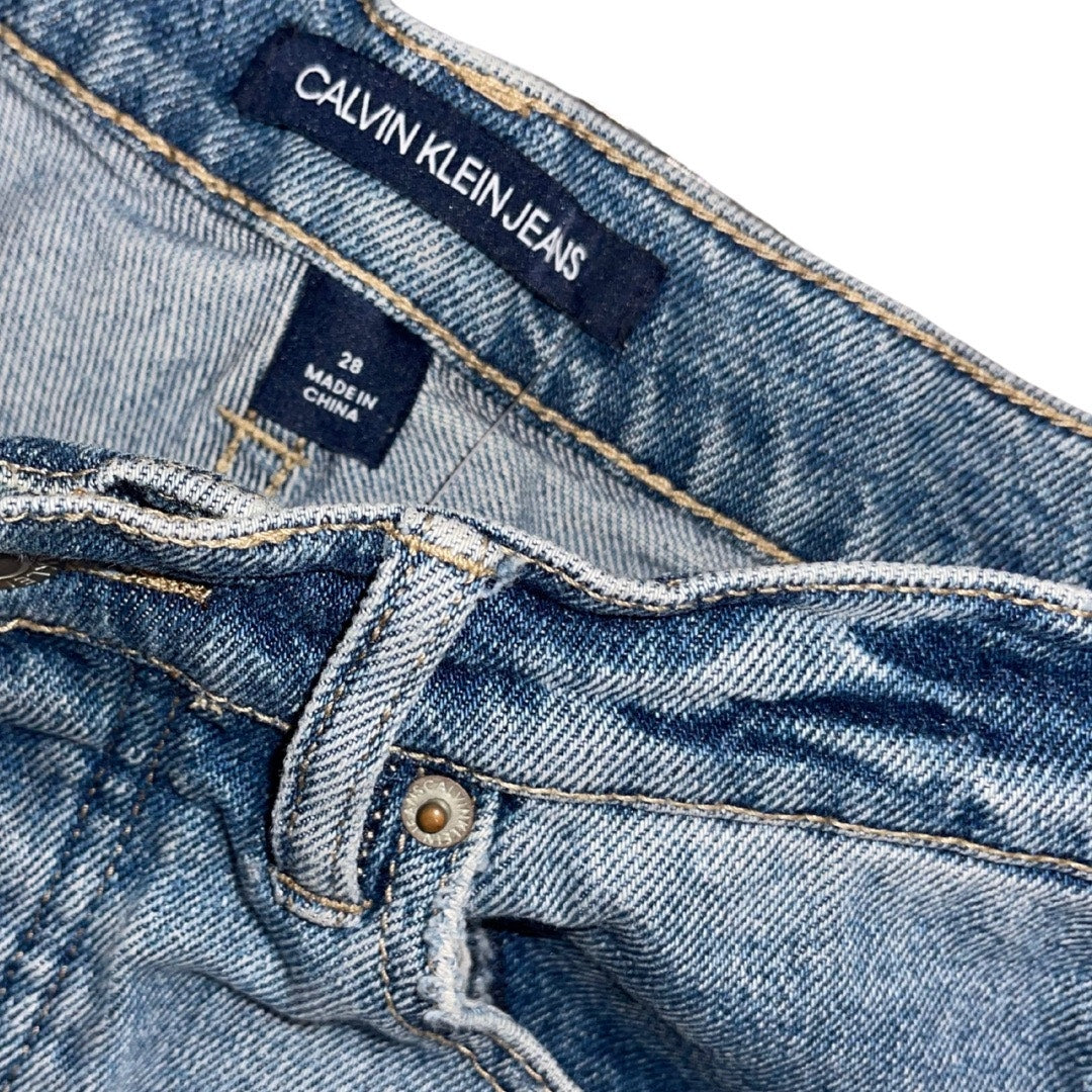 Calvin Klein Jeans Light Wash High Waisted Straight Leg distressed frayed hem