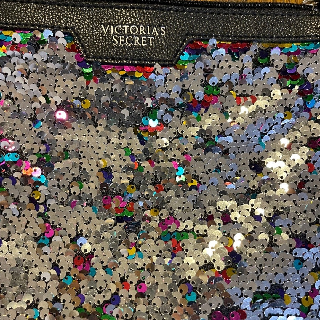 Victoria Secret Multicolored Rainbow Sequin Cosmetic Bag Makeup Pouch 80s NY's