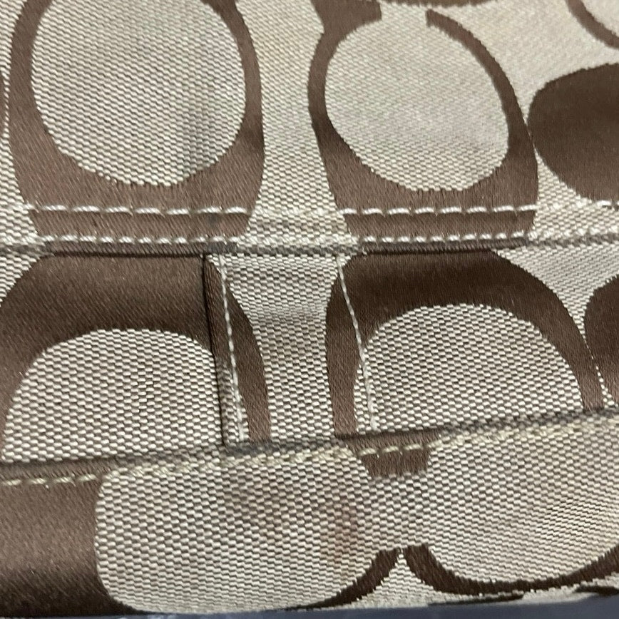 Coach Signature Khaki Brown Canvas Jacquard Hampton Tote Shoulder Bag Y2K