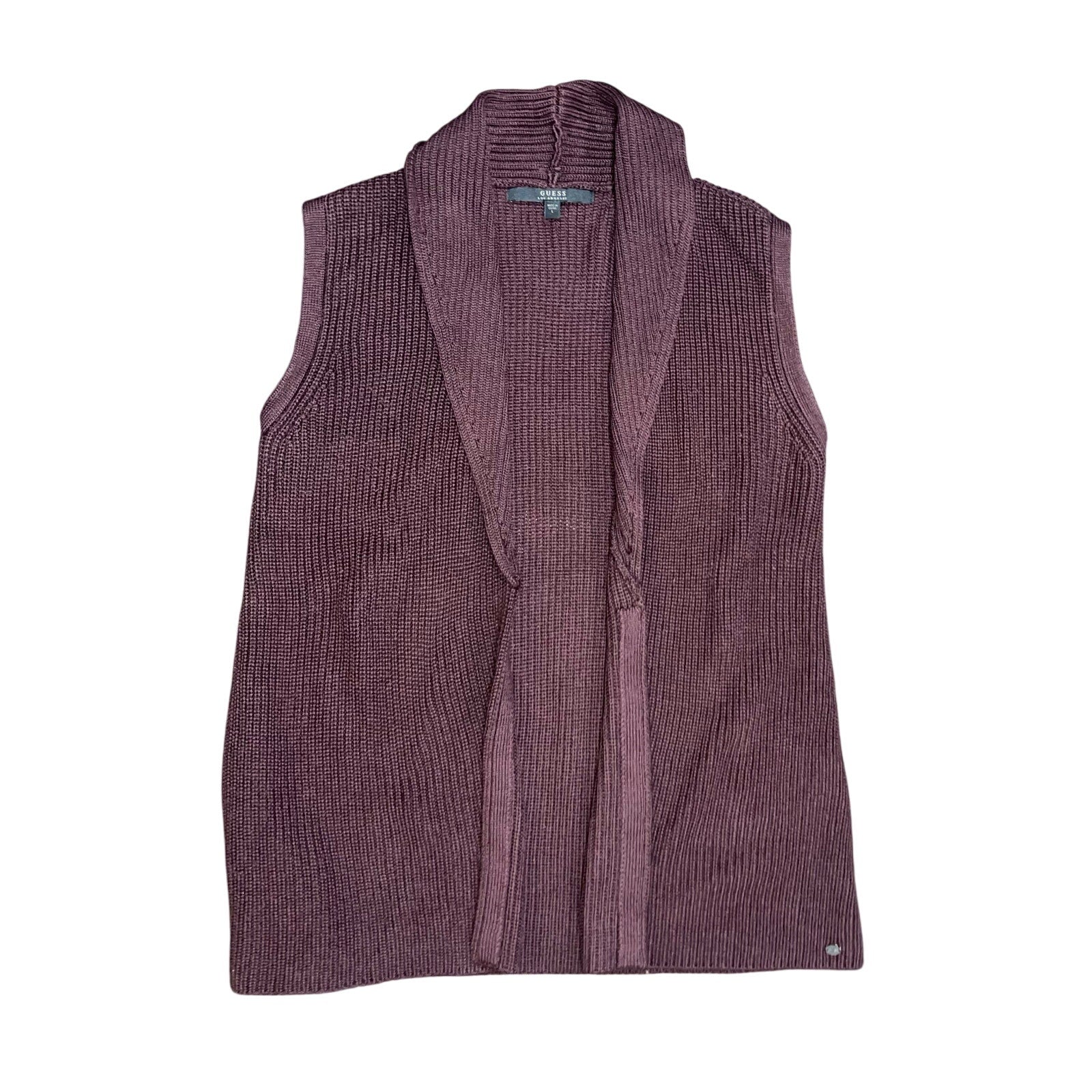 Guess Women Knit Sleeveless Sweater Vest Long Size Large Maroon Wine