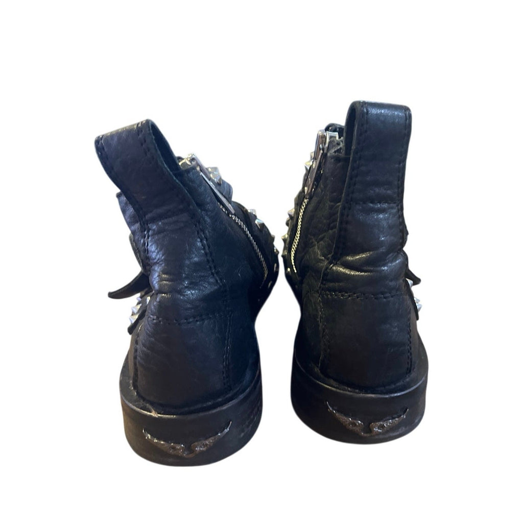 Zadig & Voltaire Paris Laureen Spike Black Leather Ankle Biker Boots SZ 6.5 (37)