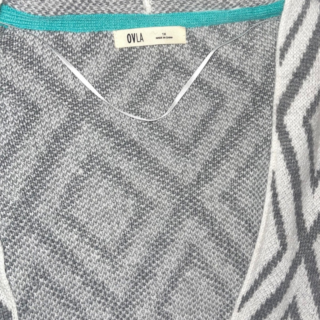 OVLA gray and white Cardigan Sweater Plus Size 1X