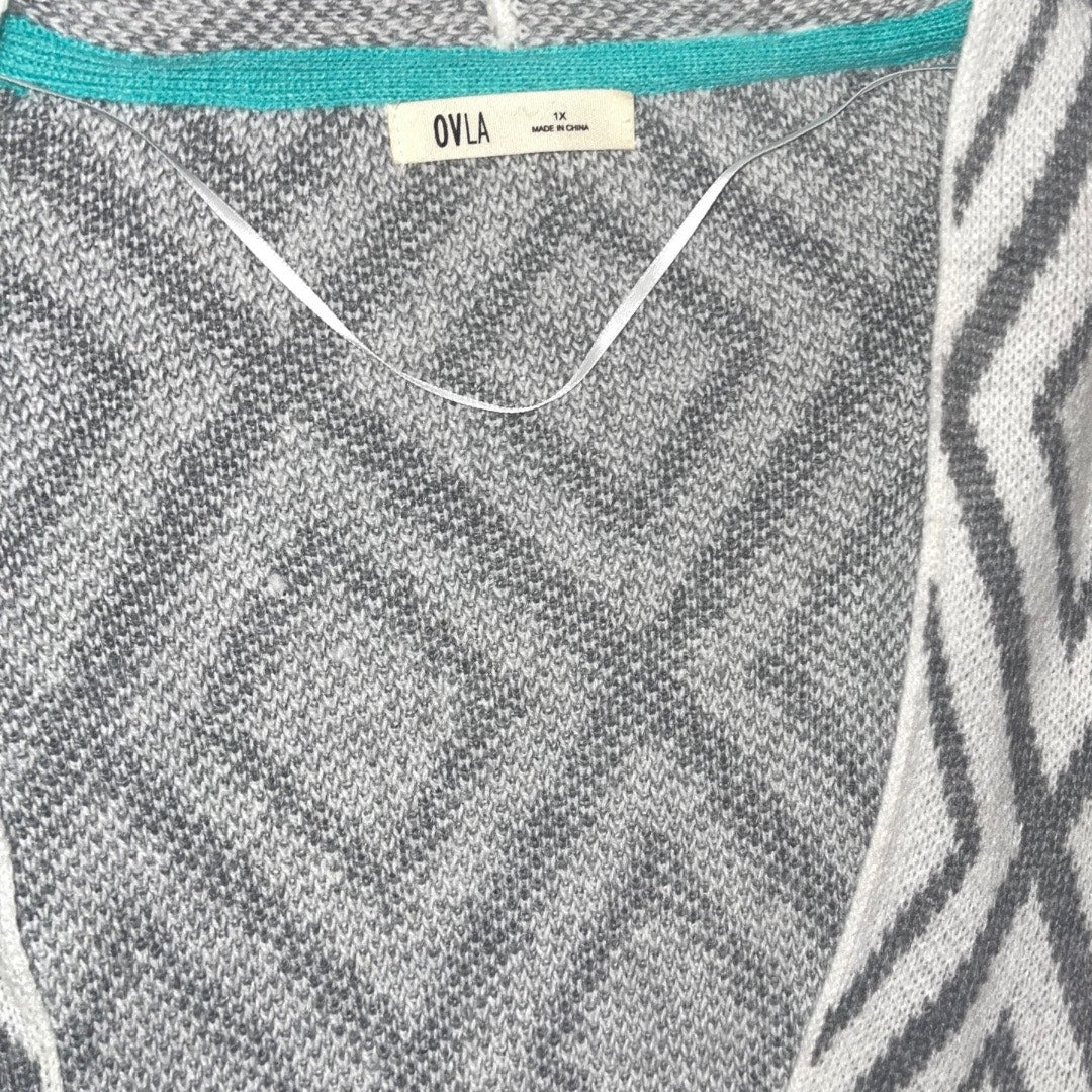 OVLA gray and white Cardigan Sweater Plus Size 1X