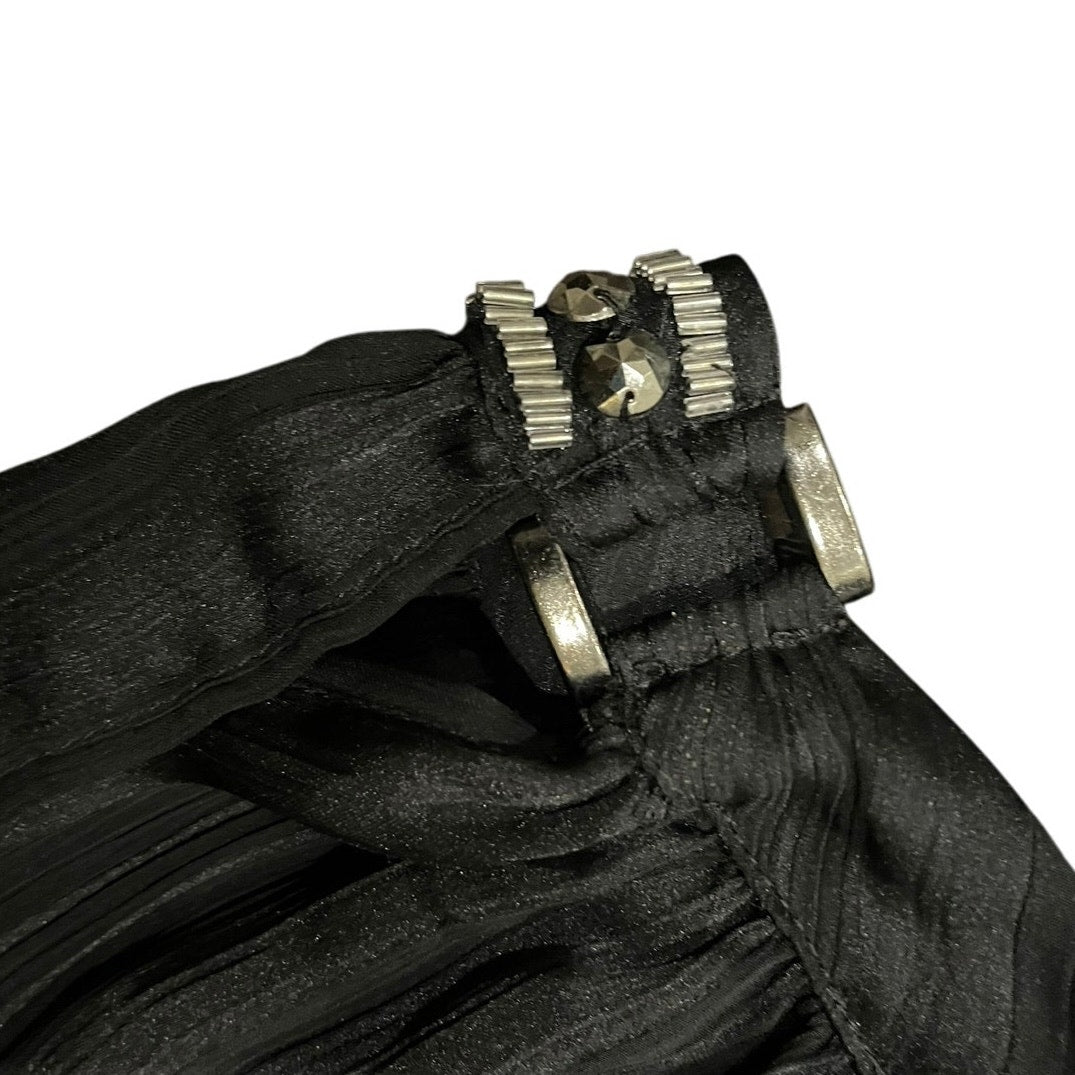 Cache Vintage sheer blouse 3/4 sleeves elastic cuff 90s tie studded neckline Y2K Size M