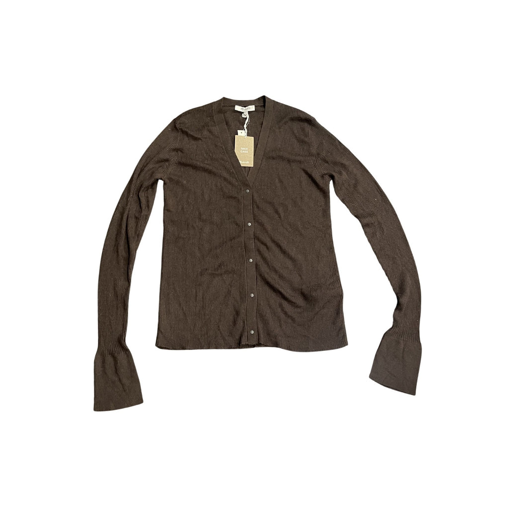 Madewell Merino Wool Silk Blend Brown Button Cardigan Sweater SZ M Slim Fit NWT