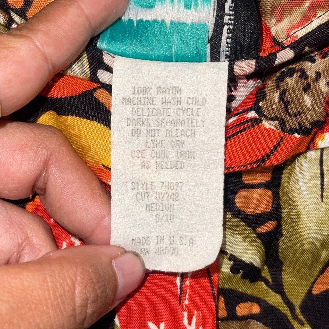 VTG Michele Leslie Vintage Floral Button Shirt Medium Hawaiian Tropical Beachy