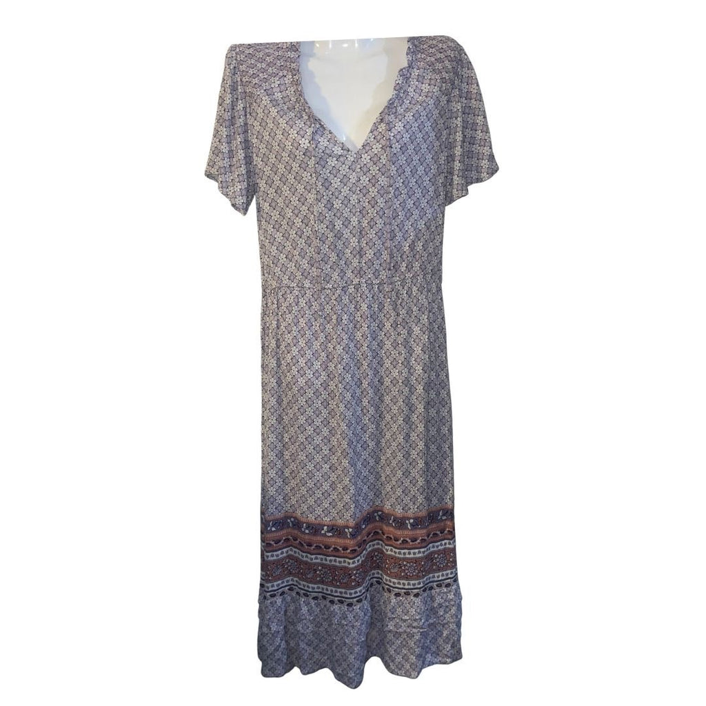 Knox Rose Lilac Flora Print Maxi Smoked Dres Size XS Bohemian Chic Artsy Summer