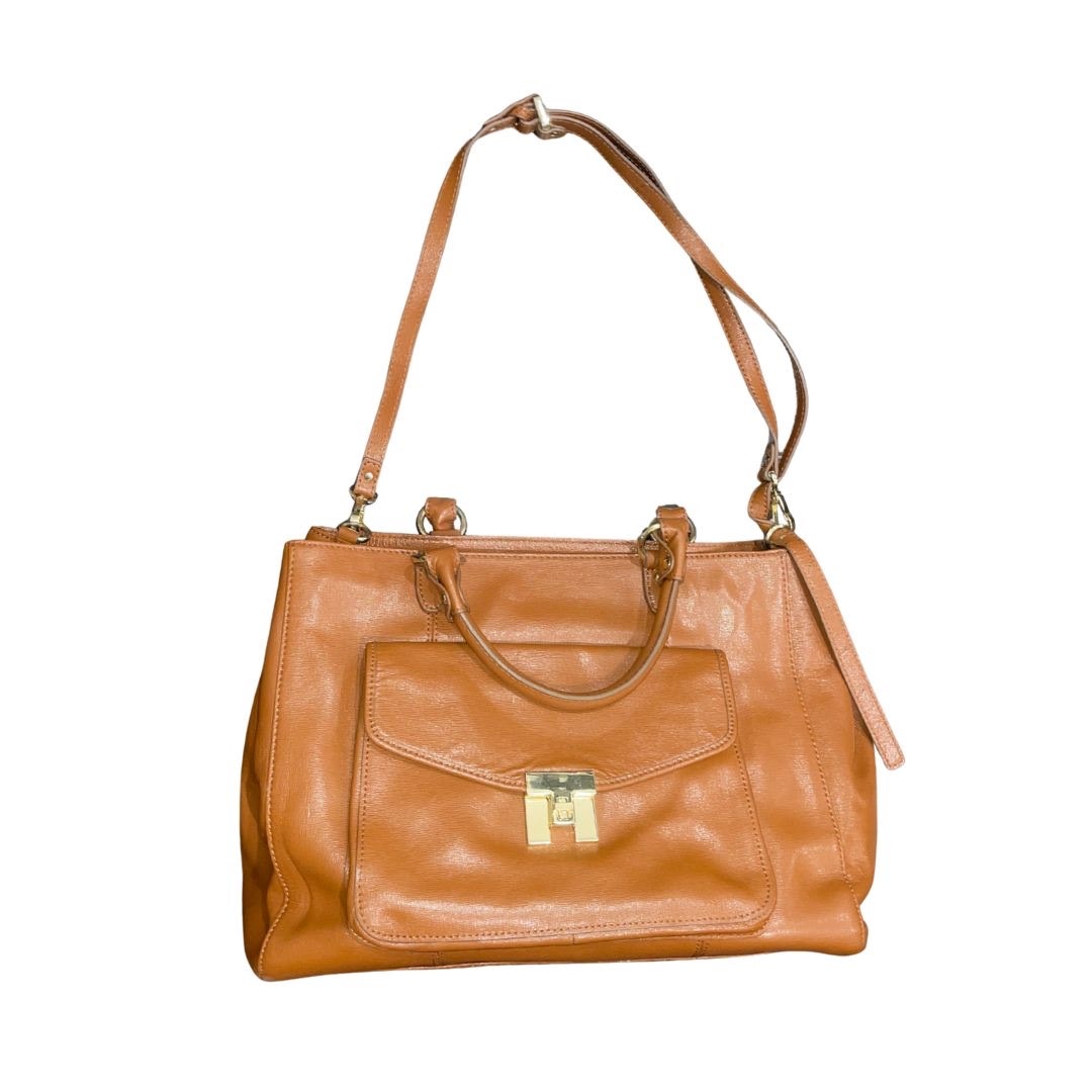 Tommy Hilfiger Brown Leather Large Tote Handbag Purse Classy Satchel Stylish