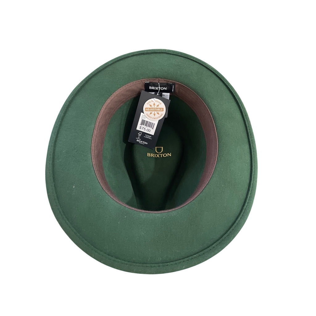 Brixton Messer Fedora Unisex Moss Felted Wool Hat Faux Leather Band SZ L NWT