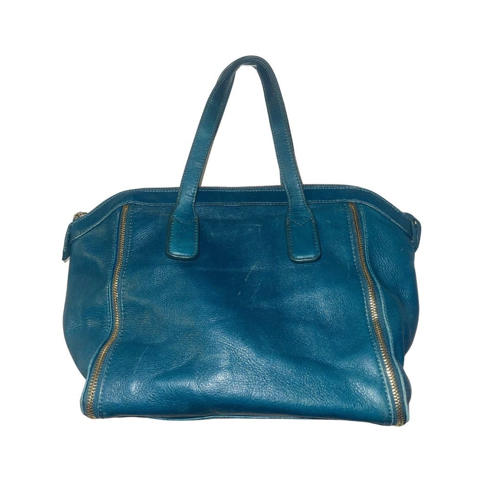 Audrey Brooke Genuine Leather Teal Satchel Handbag Top Handle Boho Chic