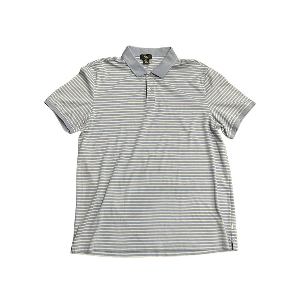 Calvin Klein CK Collared Polo Blue Striped Short Sleeve Shirt Three button SZ XL