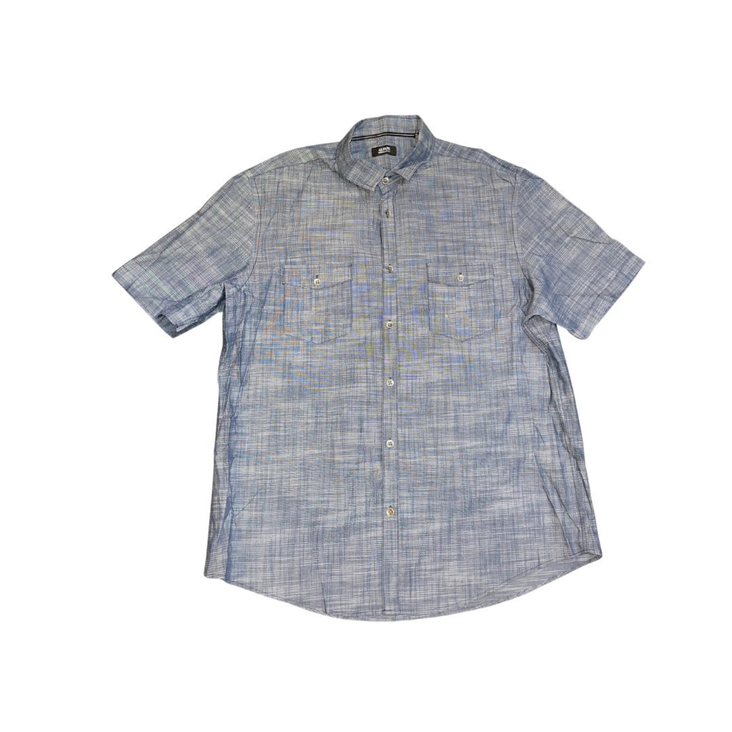 Alfani Button Short Sleeve Shirt Blue Plaid Size XL Casual Nautical Comfortable