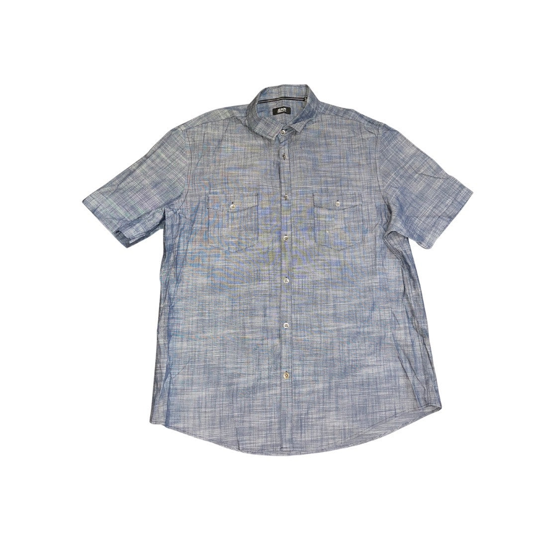 Alfani Button Short Sleeve Shirt Blue Plaid Size XL Casual Nautical Comfortable