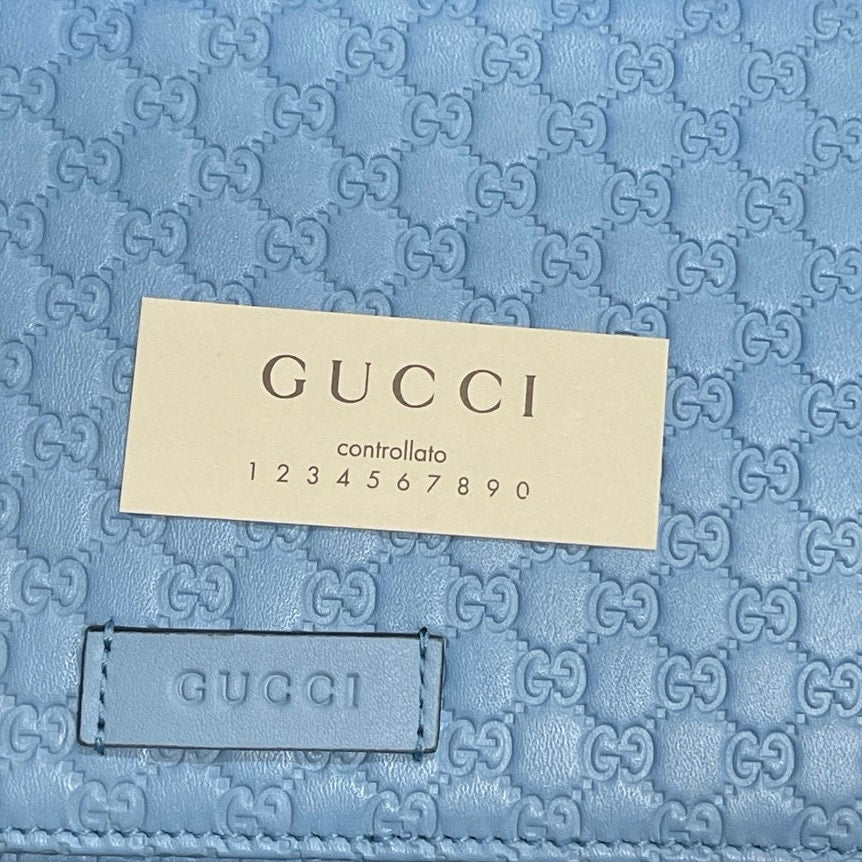 Gucci Blue Micro Guccissima GG Embossed Crossbody Wallet Purse NWT Model #466507