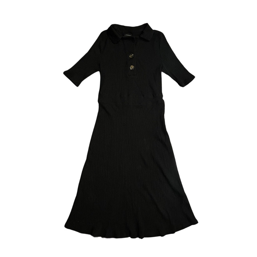 Who What Wear Women's Polo Rib Midi Dress Black Elbow Sleeve Length Size M