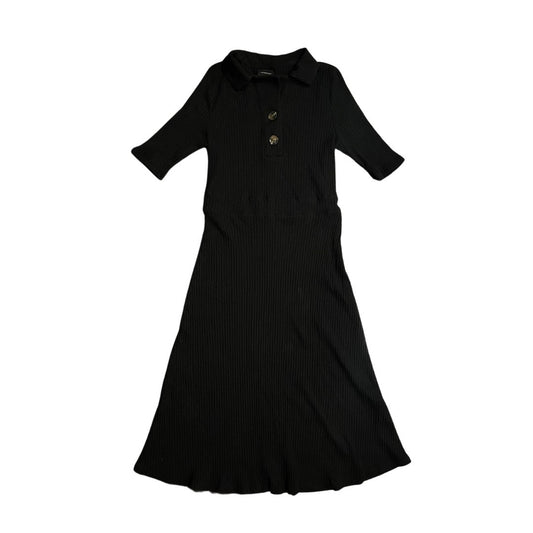 Who What Wear Women's Polo Rib Midi Dress Black Elbow Sleeve Length Size M