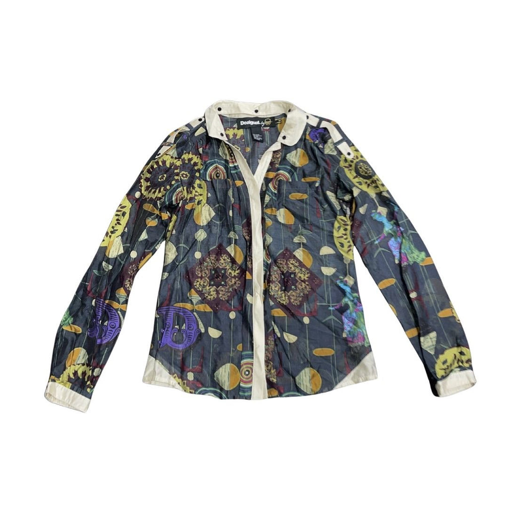 Desigual by Christian Lacroix Patchwork Long Sleeve Button up Blouse Boho Funky