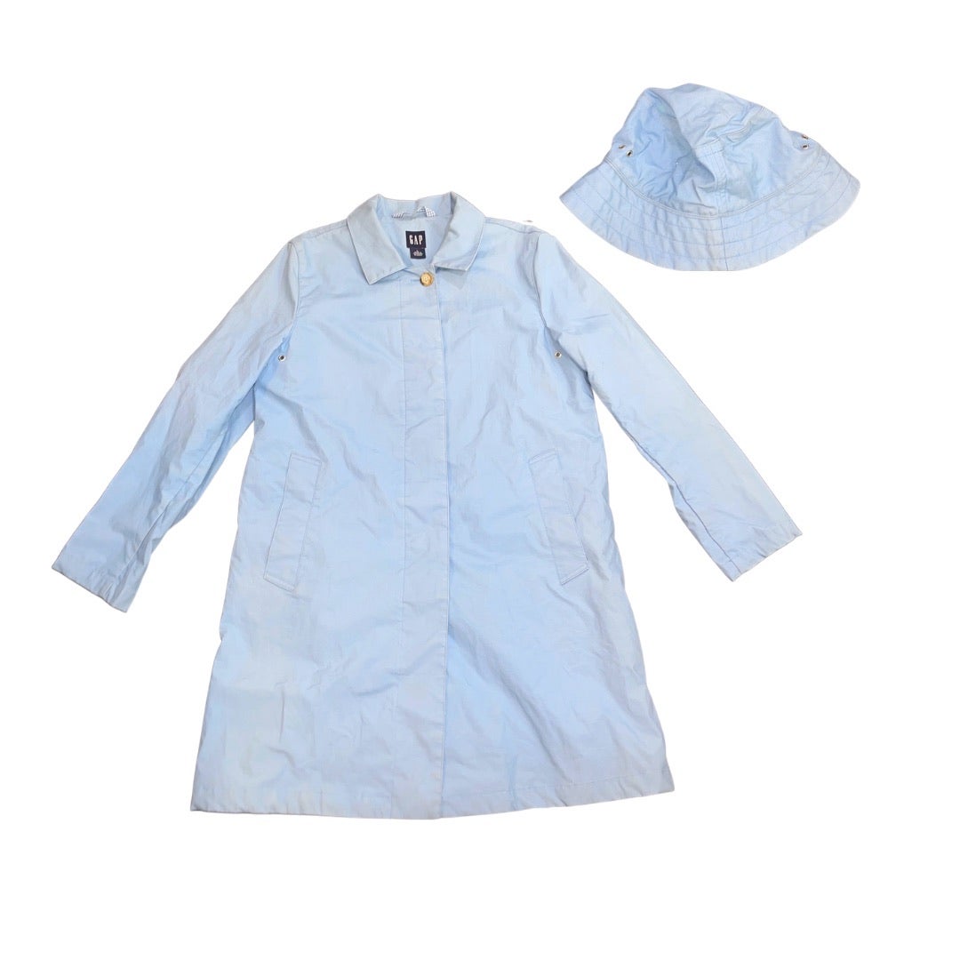 GAP Blue Classic Mid Length Trench Coat SZ L with Bucket Hat VTG Y2K Minimalist