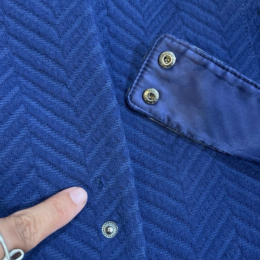 Celeb Kim Young Joo Navy Blue Herringbone Collarless Coat SZ 10 Korean Designer