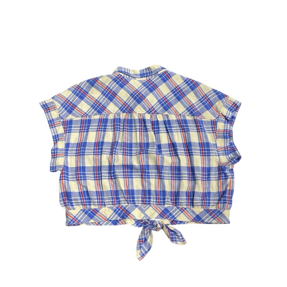 Gap Linen Blend Tie Front Cropped Boxy Fit Plaid Button up Shirt Size Large NWT
