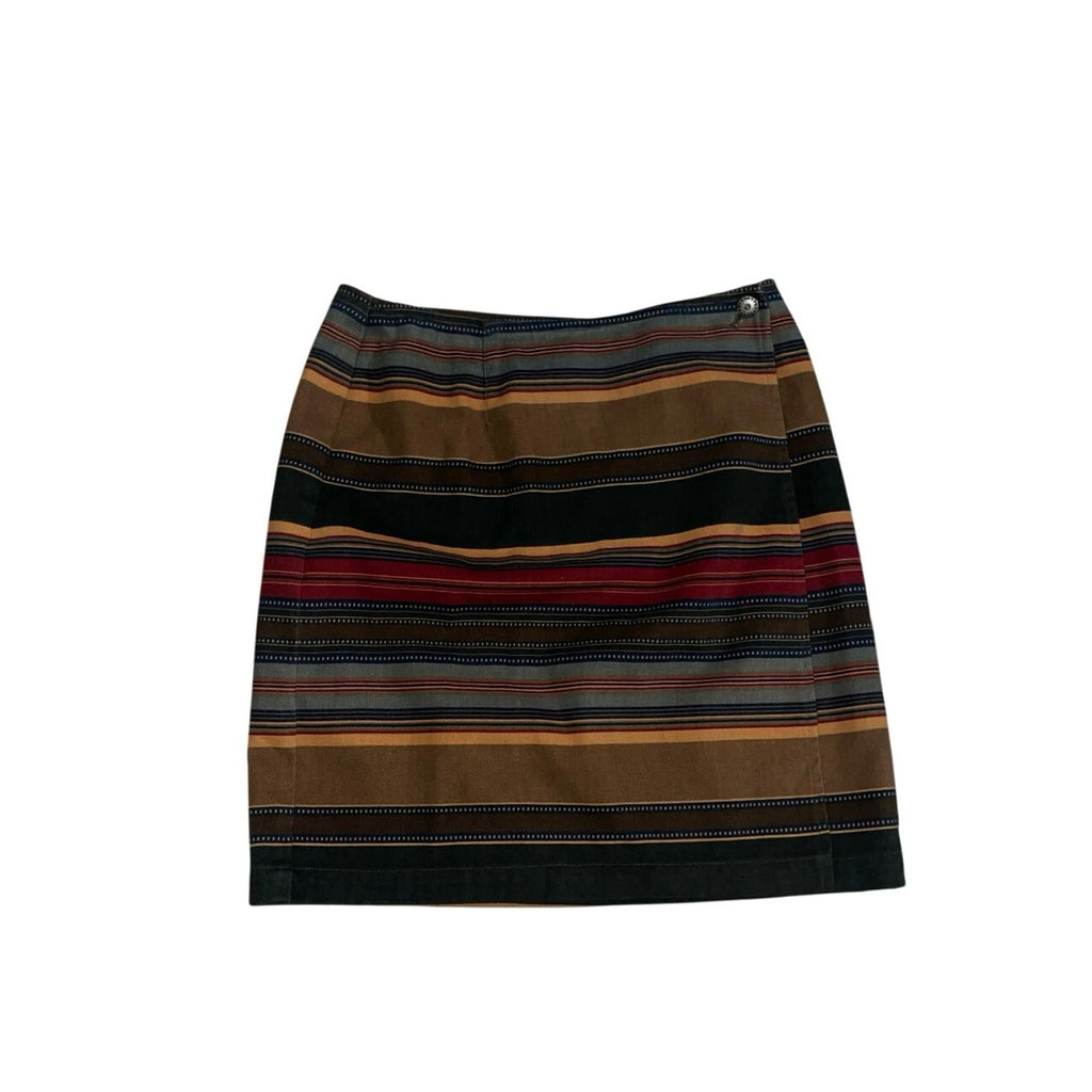 Jones New York Striped Cotton Southwestern Style Wrap Skirt Boho Size 8