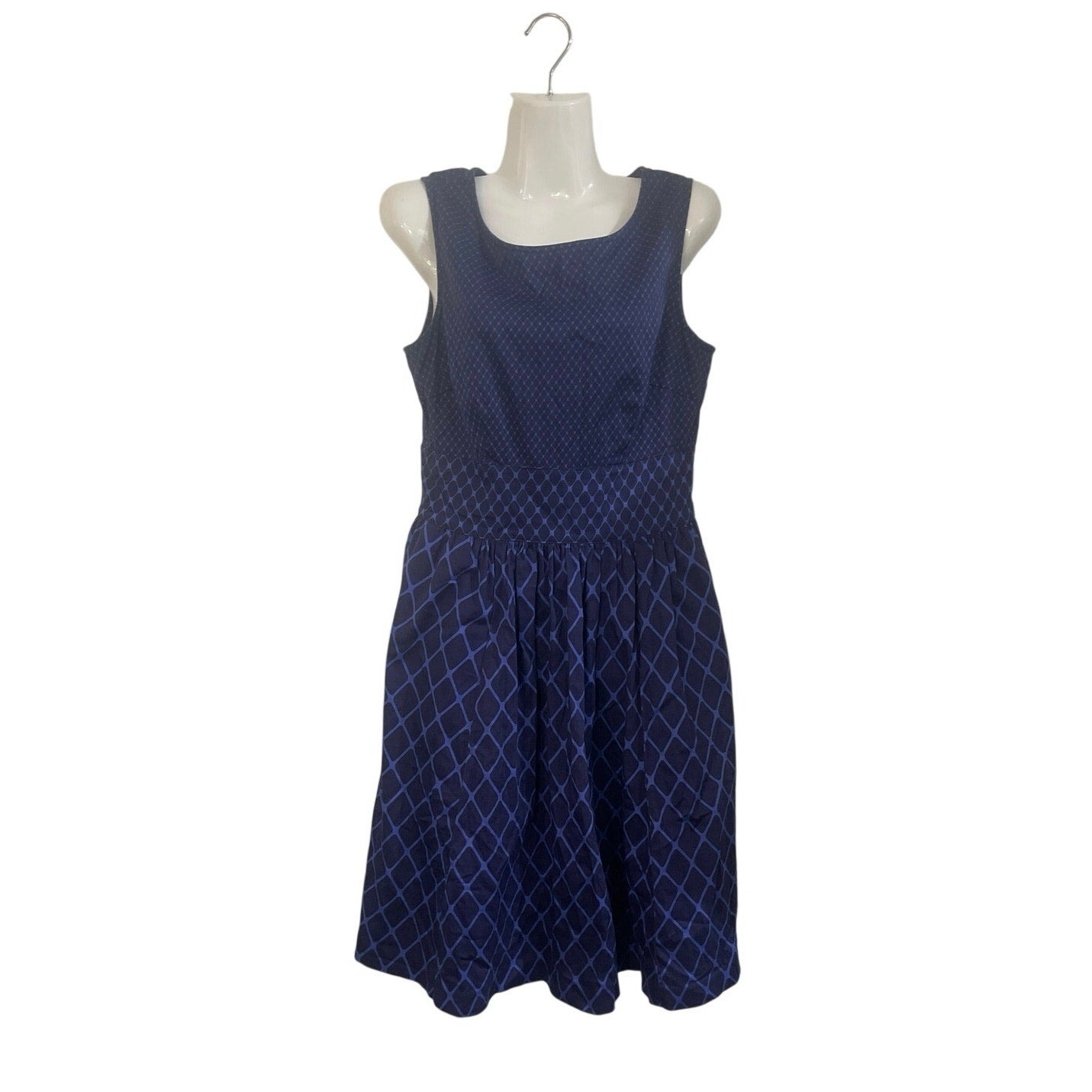 Isaac Mizrah Live Sleeveless Navy Blue Fit & Flare Dress Size 8 Diamond Jacquard