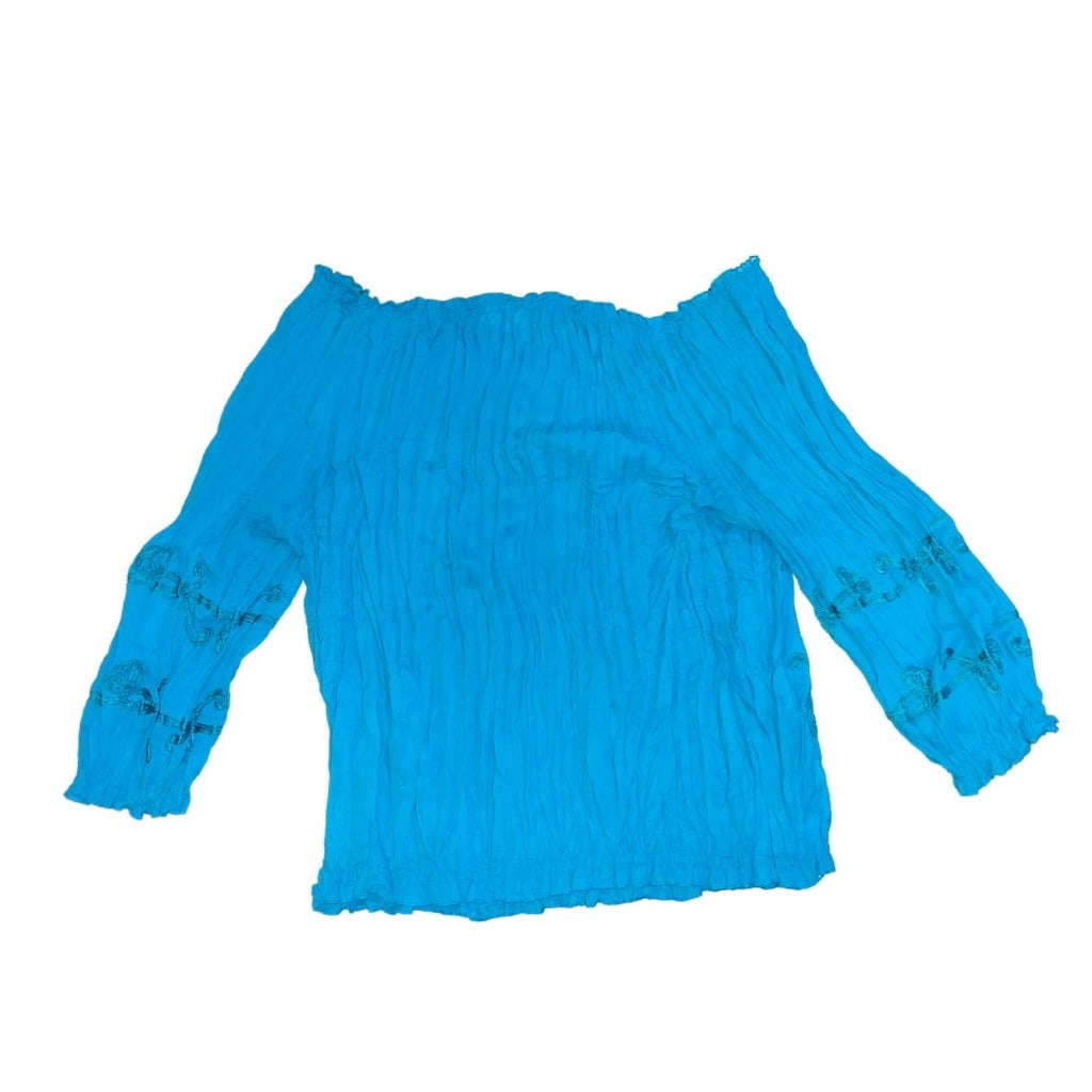 INC International Concepts Crinkle Embroidered Off the Shoulder Turquoise Blouse