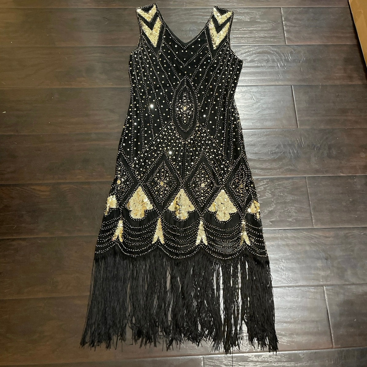 Roaring 1920s Flapper Dress Halloween Costume Gold Sequin Fringe Dress M Gaptsy