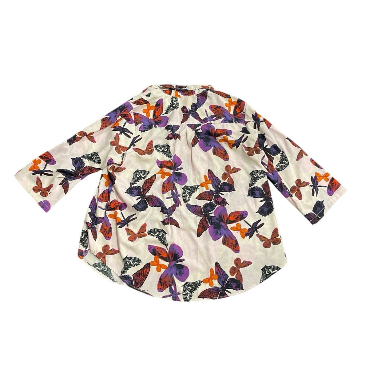 MPH Collection Button Down Butterfly Print Long Sleeve Blouse SZ 2X Botanical