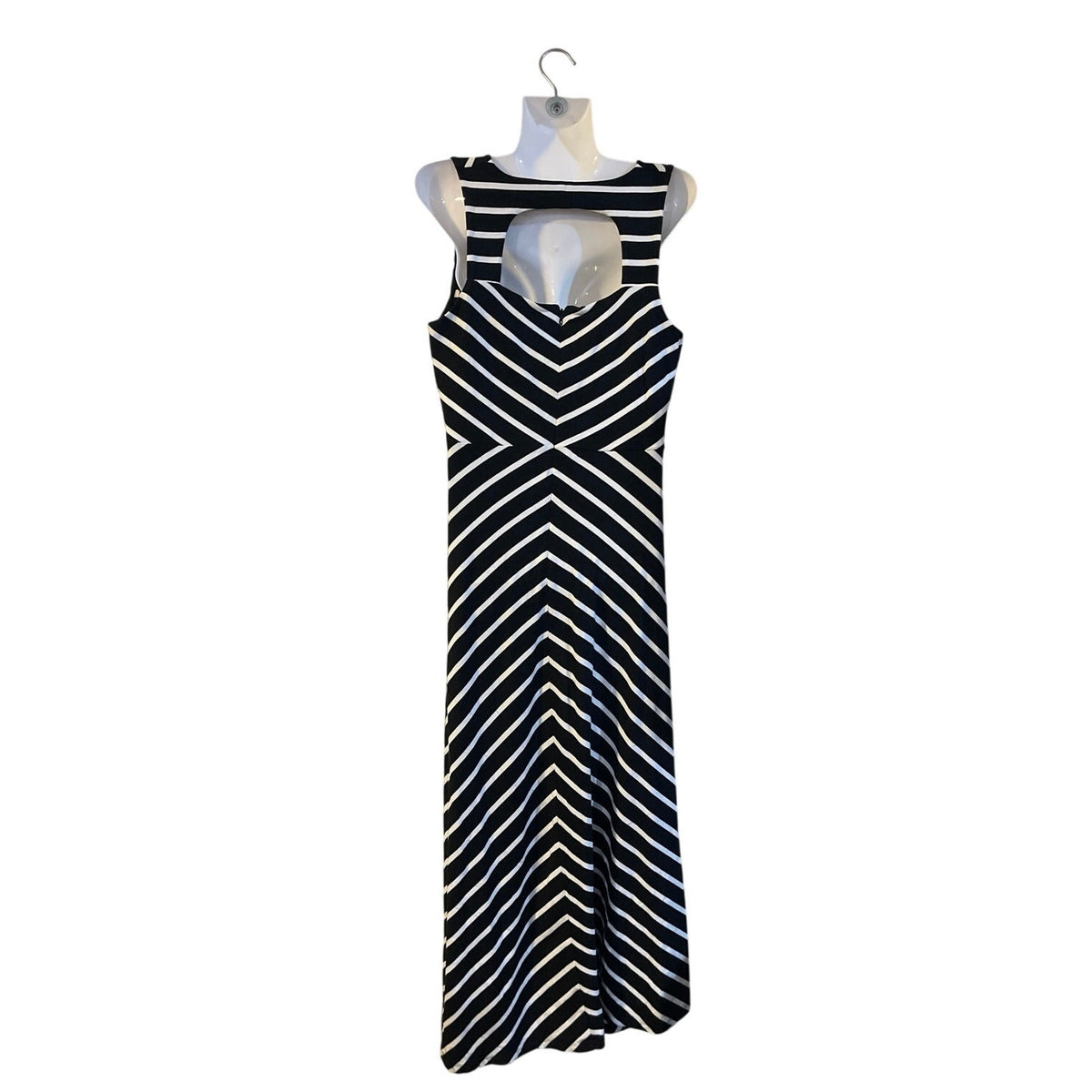 Talbots Chevron Stripe Maxi Sleeveless Jersey Knit Dress SZ M Coastal Nautical
