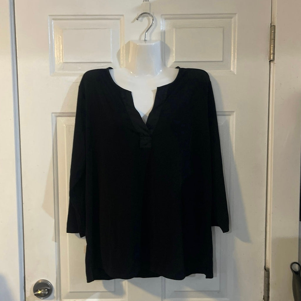 Banana Republic Black 3/4 Sleeve V-Neck Top Blouse SZ L Casual Office Workwear