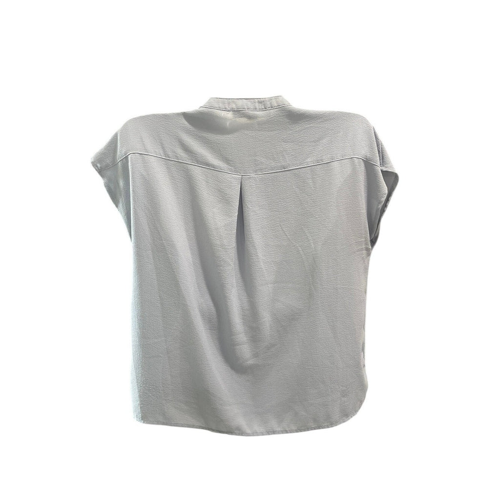 Olive & Oak Cap Sleeve Button Front Crop Blouse Tie Hem SZ S Casual Office