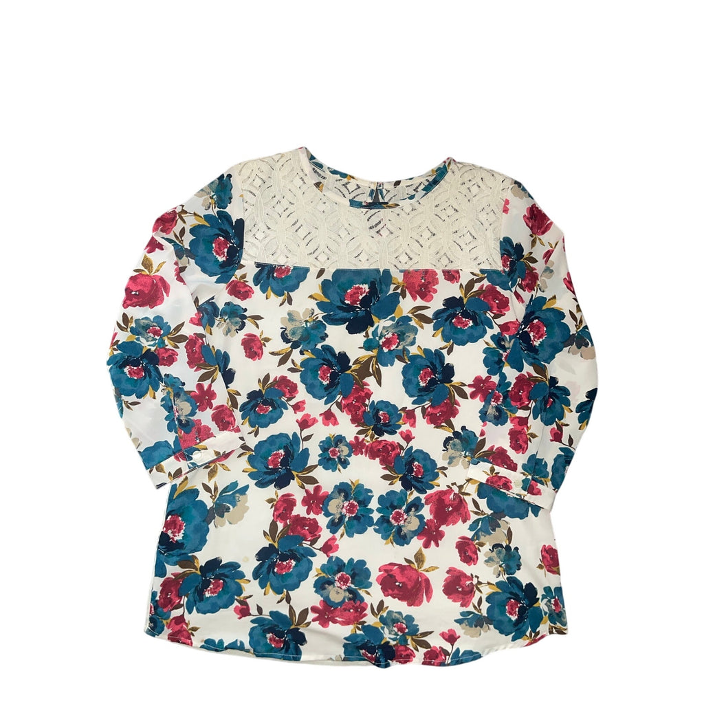 Van Heusen 3/4 Sleeve Lace flowered long-sleeved top blouse Size Medium Boho