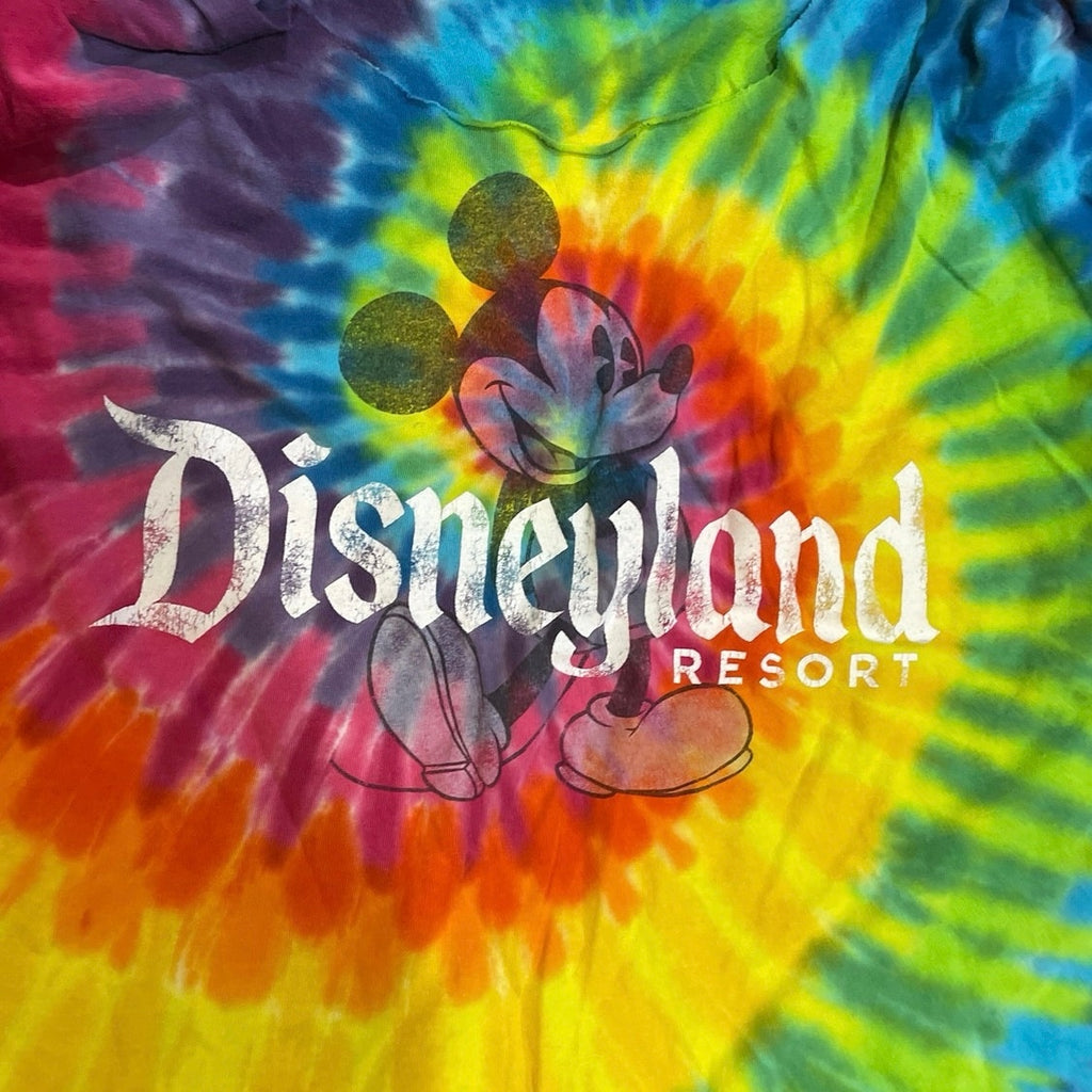 Disneyland Resort Tie Dye Graphic up-cycled T-Shirt SZ Mickey Mouse Artsy Hippie