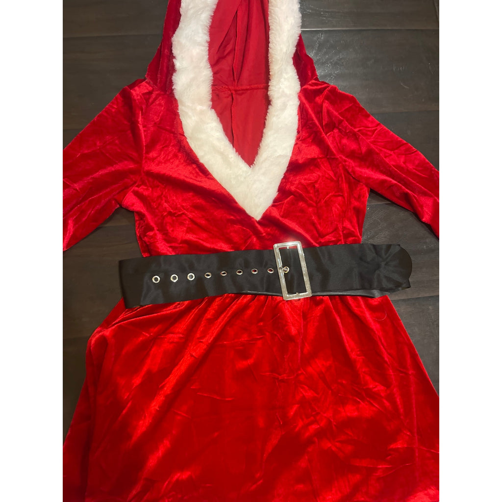 Santa Mrs. Claus Hooded Mini Dress Costume Christmas Holiday Girl SZ 10/12