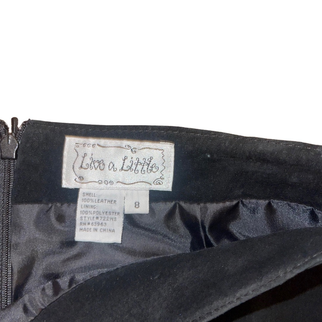 Live a Little Black Suede Leather A-Line Skirt Size 8 High Waisted Elegant Chic