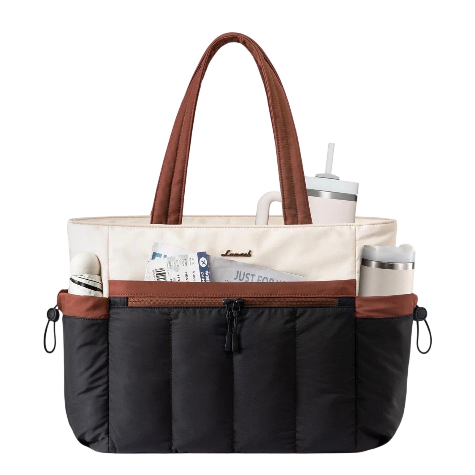 Lovevook Pufflet Two Tone Tote Shoulder Bag Color Block Travel Laptop Luggage