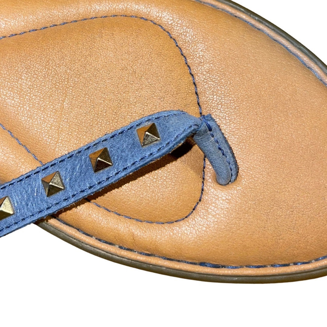 Born Adana Studded Thong T-Strap Leather Sandals Navy Blue Size 8 Summer Beach