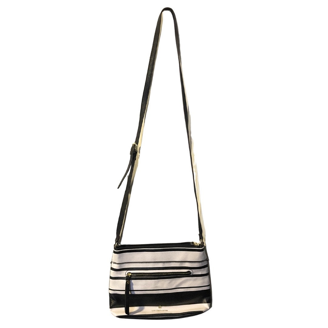 Liz Claiborne Classy Black White Striped Crossbody Bag Nautical Minimalist Chic