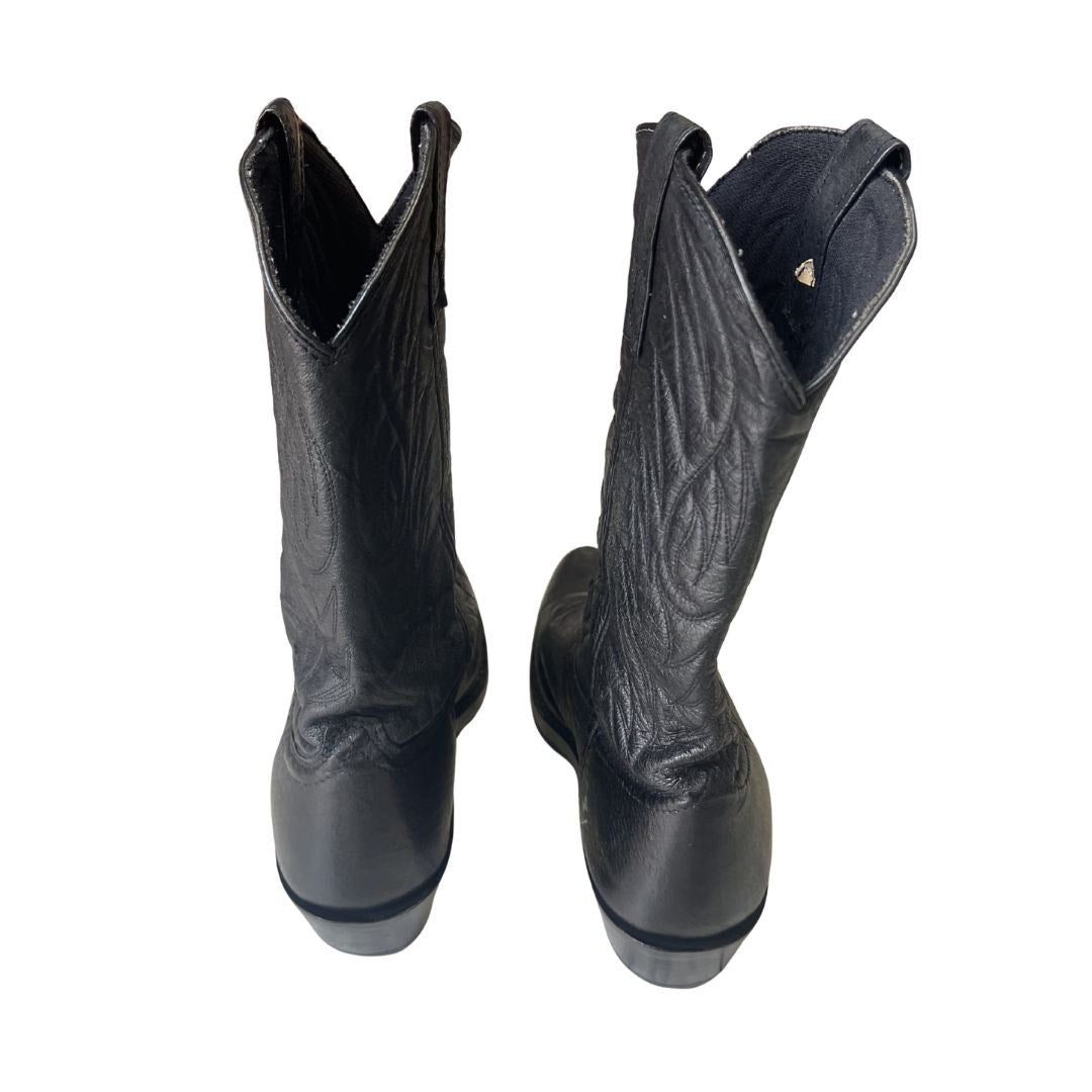 Laredo Black Leather Cowboy Boots Metal Toe Tip Size 9 Western Chic Rodeo