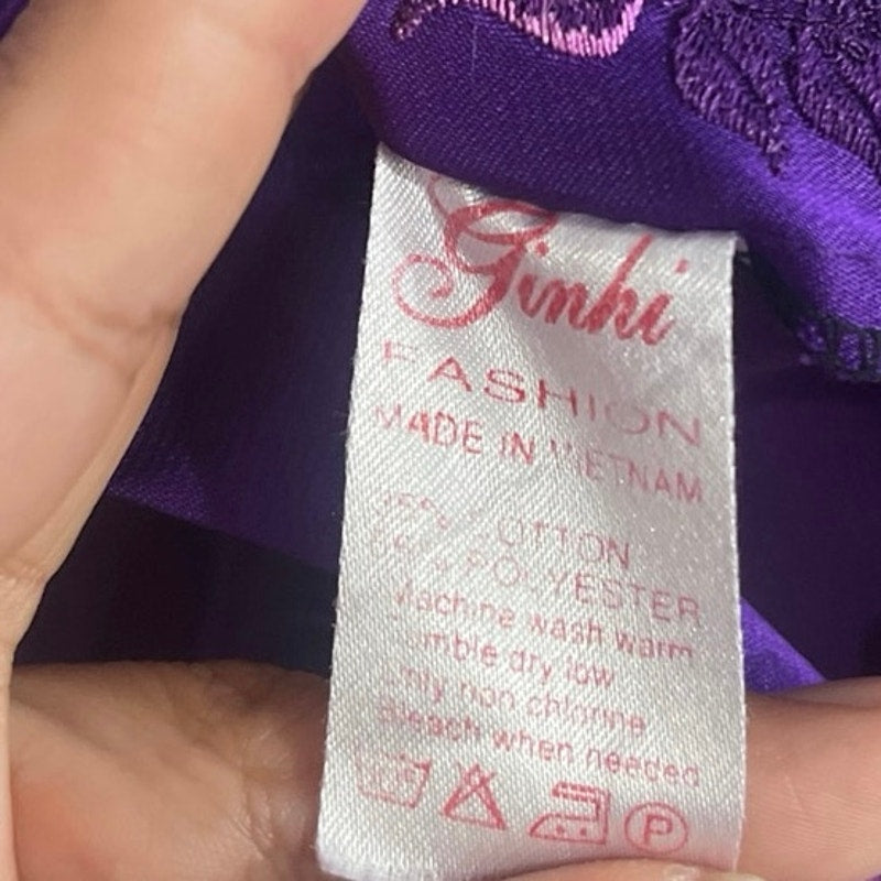 Vintage Purple Sheer Robe Embroidered Floral Lingerie Loungewear Intimates 90s
