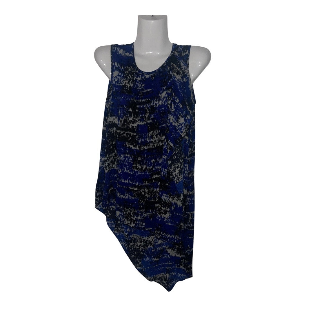 BCBGMAXAZRIA Edythe Orient Blue Top Blouse Tunic asymmetrical hemline size XS