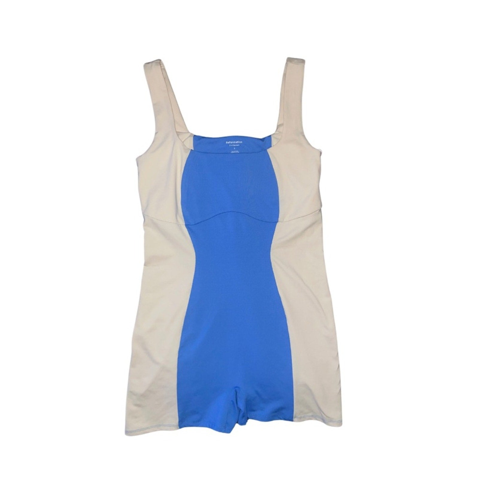 REFORMATION Adelyn Eco Stretch Short Jumpsuit in Blue/Almond color NWT