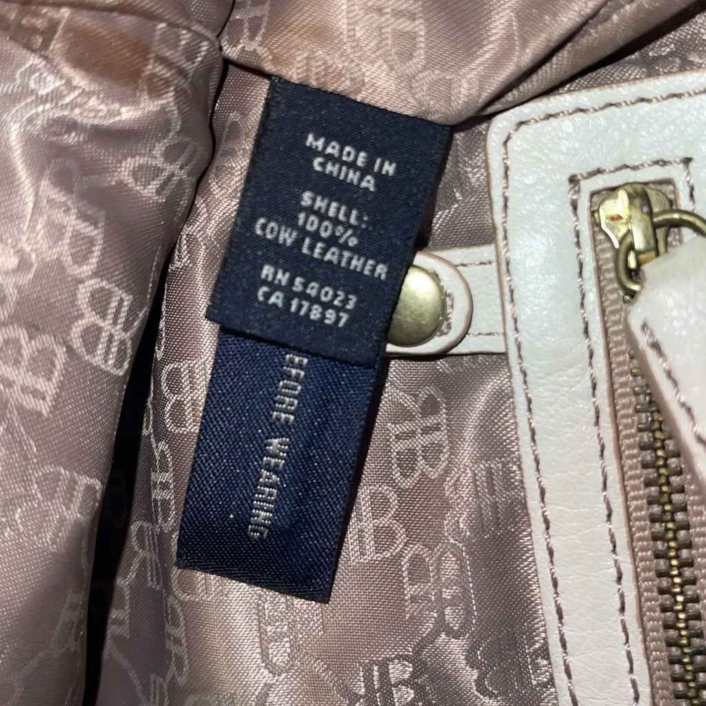 Banana Republic BR Logo Handbag Cow Leather Ivory Satchel Hobo Purse