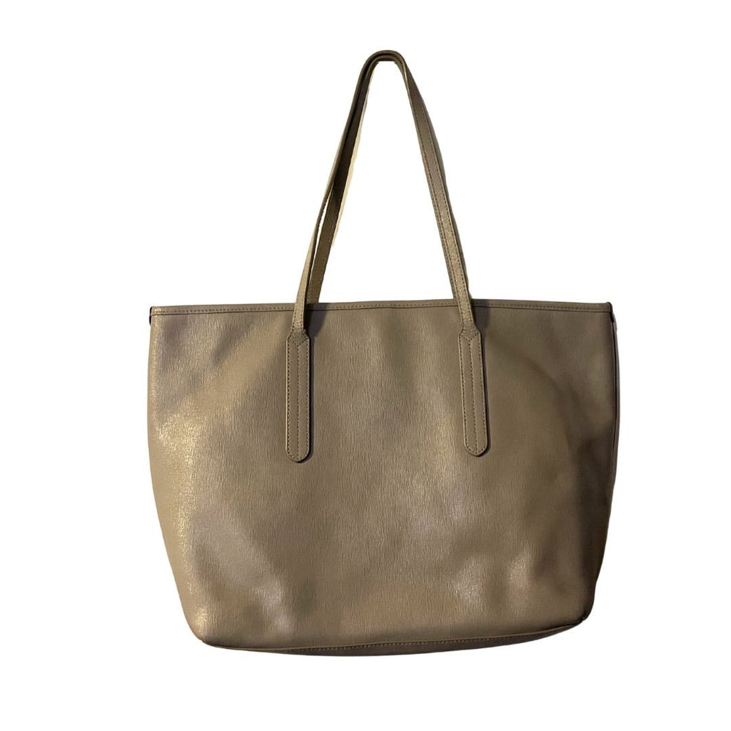 Furla Taupe Texture Leather Tote Shoulder Handbag Minimalist Classy Elegant Chic