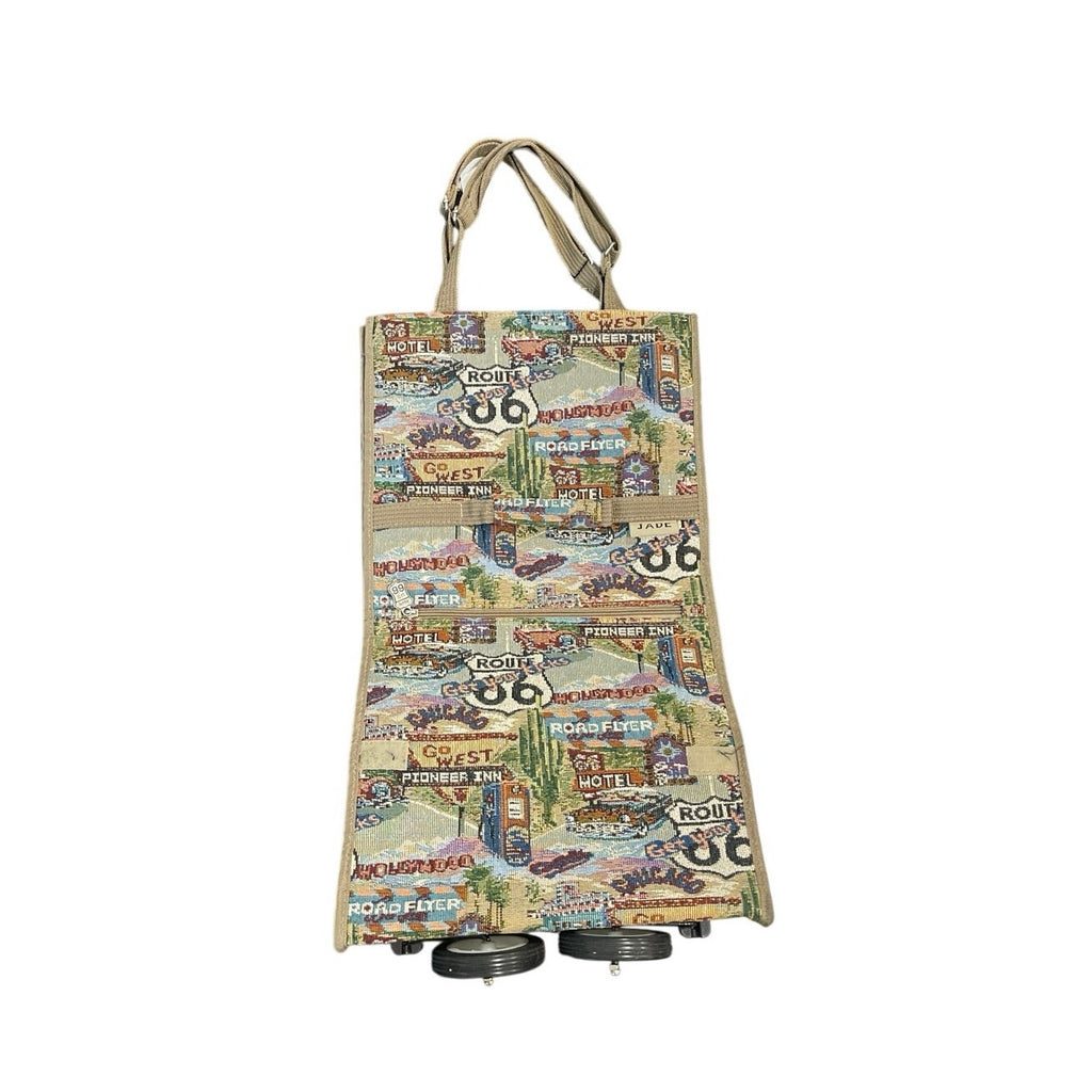 Jade Route 66 American Collapsing Rolling Tapestry Tote Travel Luggage Bag Retro