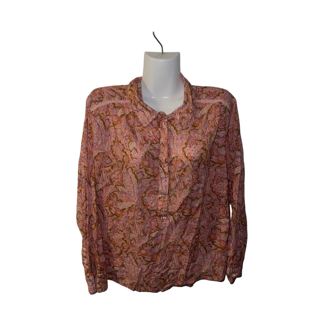 Sundance Pink Paisley Blouse Top Long Sleeve 100% Size PL Boho Casual